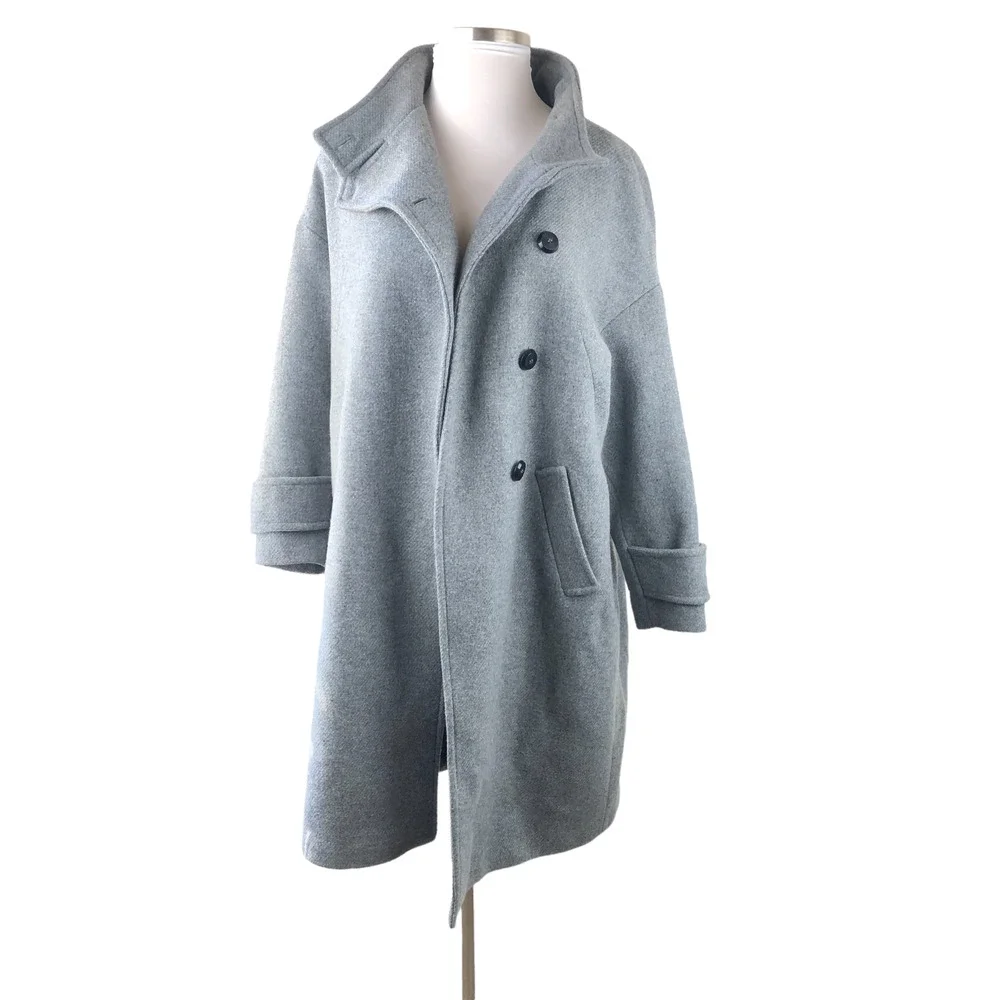 Zara Basic Asymmetric Button Coat Wool Blend Gray Women's Size XL - Picture 2 of 10